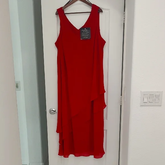 J.B.S. | Dresses | New Jbs Sleeveless Red Formal Maxi Dress 3w 30 Plus  Chiffon Crepe Tiered | Poshmark